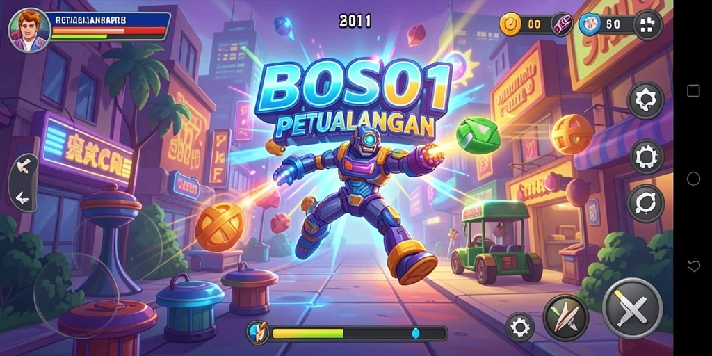Tampilan gameplay seru BOS01 dengan berbagai level menantang.