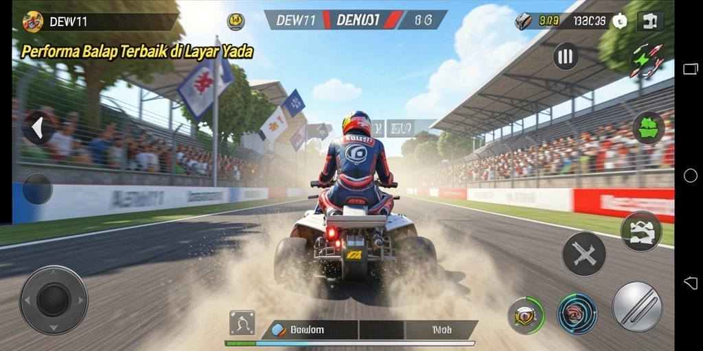 Gameplay balap mendebarkan di DEWI11 dengan mobil dan lintasan unik.