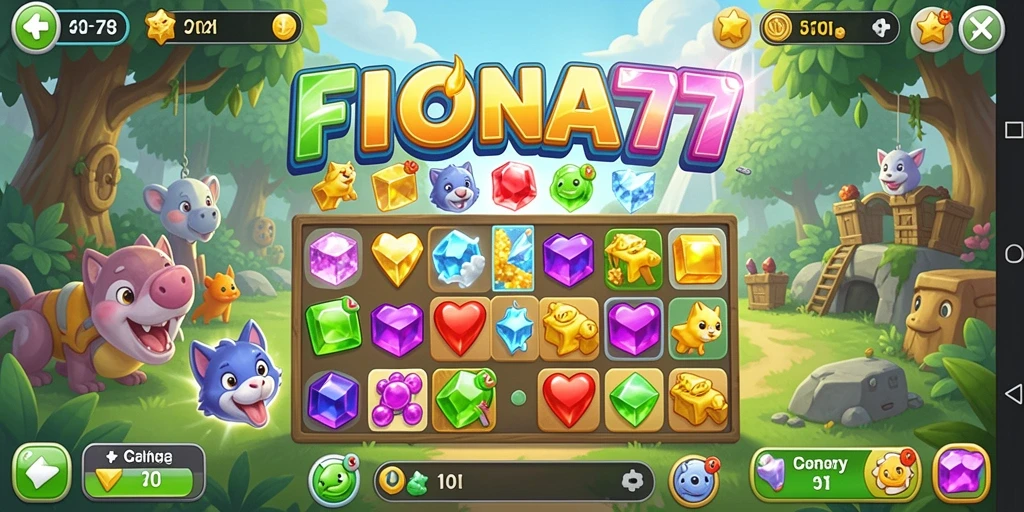Tampilan gameplay <strong>FIONA77</strong> yang penuh warna dan menantang.