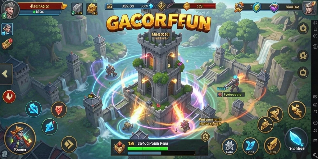 Screenshot GACORFUN menampilkan aksi pertahanan menara yang seru.