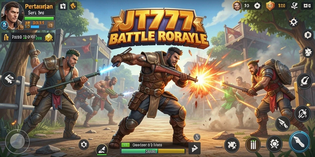 Screenshot JT777 menampilkan aksi seru di medan perang.