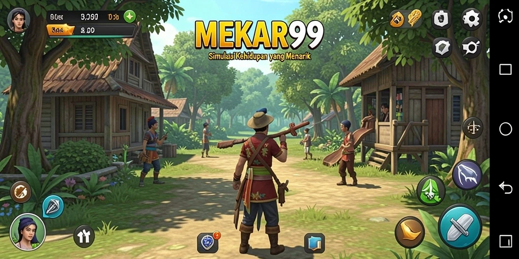 Tangkapan layar utama MEKAR99 menampilkan gameplay simulasi yang menarik.