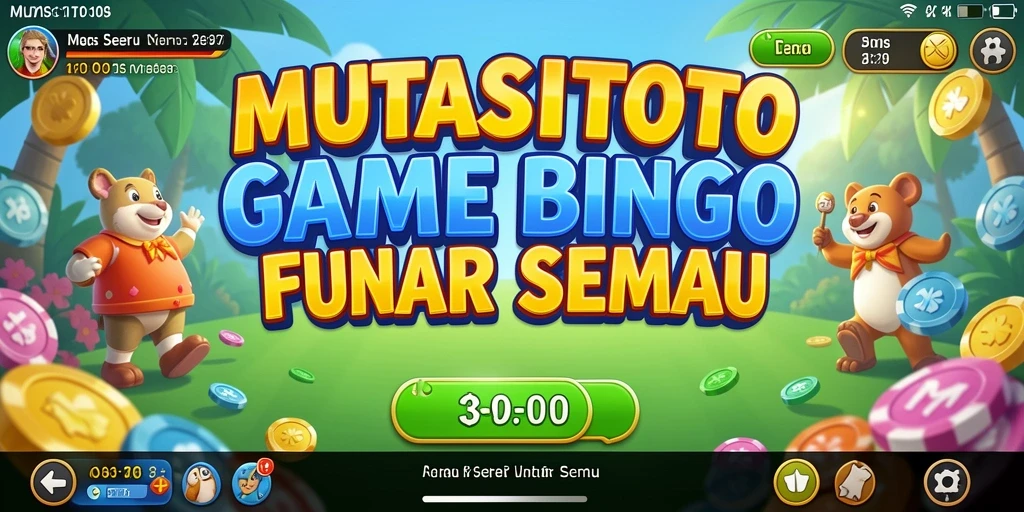 Screenshot gameplay MUTASITOTO menampilkan perayaan kemenangan dalam permainan Bingo.