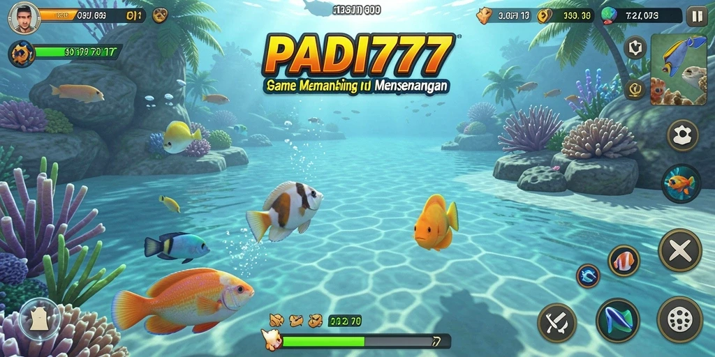 Screenshot PADI777 menampilkan pemain tengah menangkap ikan besar di laut.