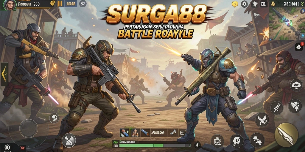 Tangkapan layar SURGA88 menampilkan pertarungan intens dalam mode Battle Royale.