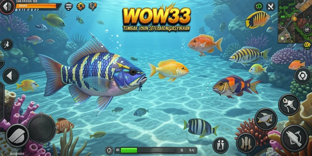 Tampilan gameplay seru di WOW33 yang menampilkan aksi tembak ikan.